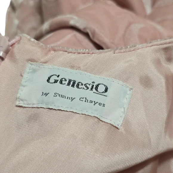 Vintage 80s Pink Velvet Dress with Abstract Swirl Pattern  Keyhole Retro Glam - Picture 6 of 9